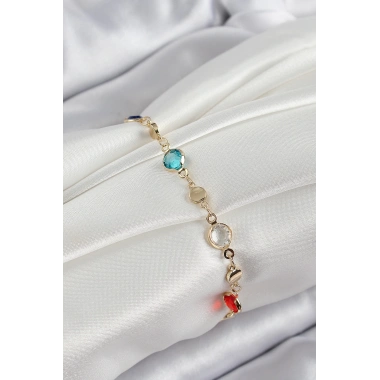 Pirinç Karışık Renk Zirkon Taşlı Gold Renk Kadın Bileklik