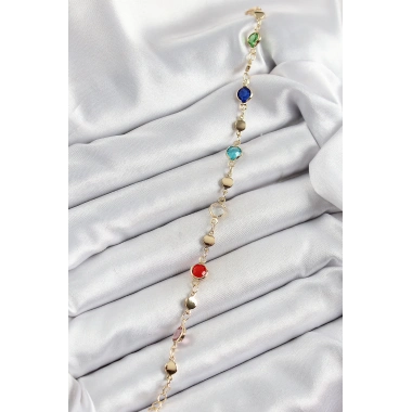 Pirinç Karışık Renk Zirkon Taşlı Gold Renk Kadın Bileklik