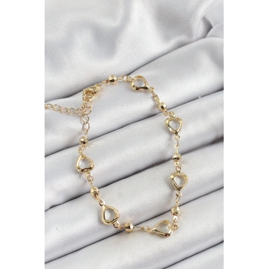 Pirinç Şeffaf Kalp Model Gold Renk Zirkon Taşlı Kadın Bileklik