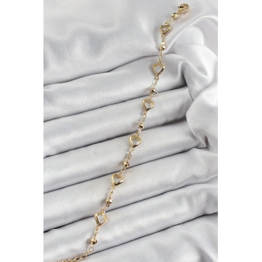 Pirinç Şeffaf Kalp Model Gold Renk Zirkon Taşlı Kadın Bileklik