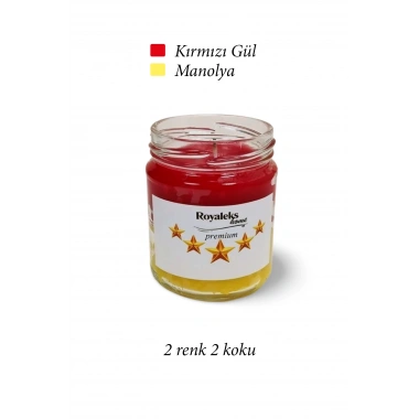 Premium Seri 2 Renk 2 Koku Sarı Kırmızı Beş Yıldız Kavanoz Mum 210 cc - RYL