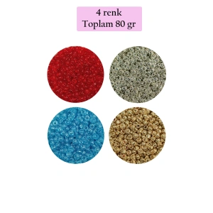 Dökme Cam Kum Boncuk (11/0) 2 mm - 4 Renk - Toplam 80 Gram -  BNC404