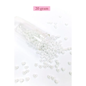 Dökme Cam Kum Boncuk Büyük Boy (6/0) 4 mm - 20 Gram - Kar Beyaz - BNC073