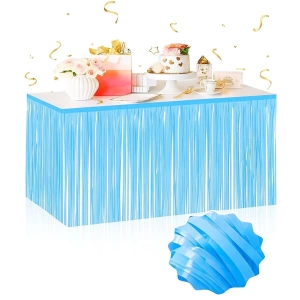 Kendinden Yapışkanlı Makaron Mavi Püsküllü Masa Eteği – 75 X 275 Cm Parti Süslemesi