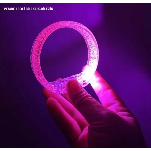 Pembe Led Işıklı Baskı Yapılabilen Pilli Bileklik Bilezik 1,5 Cm Genişlik
