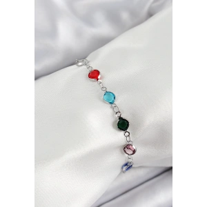 Pirinç Gümüş Renk Karışık Renk Zirkon Taşlı Kadın Bileklik