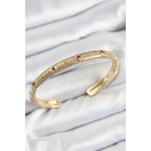 Pirinç Renkli Zirkon Taşlı Vintage Model Gold Renk Kadın Kelepçe