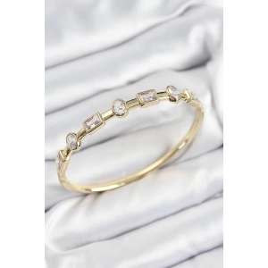 Pirinç Zirkon Taşlı Geometrik Model Model Gold Renk Kadın Kelepçe