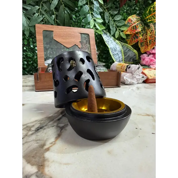 Seramik Dekoratif Oyma Desenli Bahurluk - Konik Tütsülük