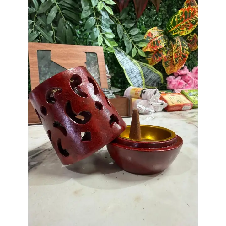 Seramik Dekoratif Oyma Desenli Bahurluk - Konik Tütsülük