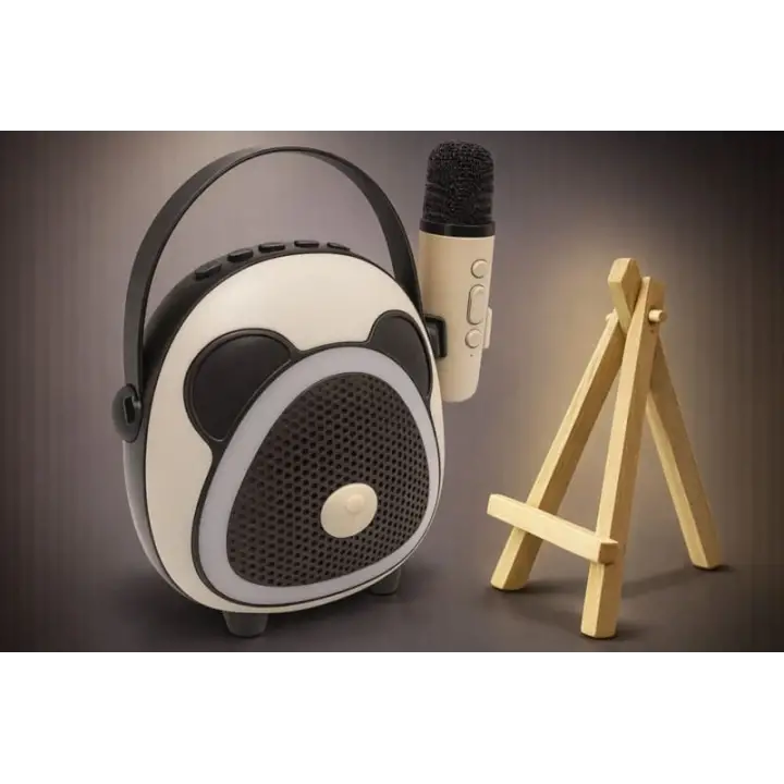 Retro Tasarımlı Bluetooth Karaoke Mikrofon ve Ahşap Tripodlu –Koyu Kahverengi