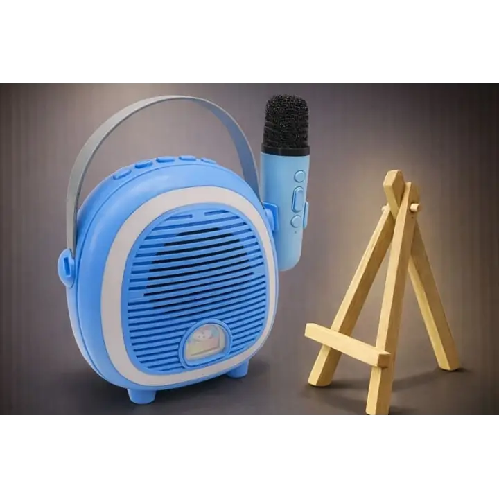 Retro Tasarımlı Bluetooth Karaoke Mikrofon ve Ahşap Tripodlu –Mavi