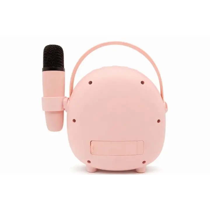 Retro Tasarımlı Bluetooth Karaoke Mikrofon ve Ahşap Tripodlu –Pembe