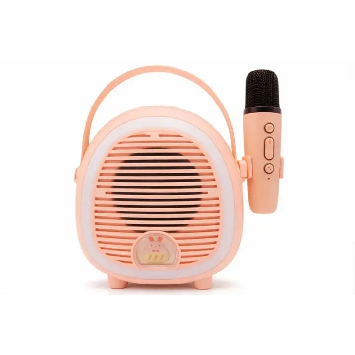 Retro Tasarımlı Bluetooth Karaoke Mikrofon ve Ahşap Tripodlu –Pembe