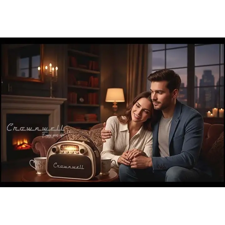 Crownwell Taşınabilir Bluetooth Retro Radyo Arizona Serisi Krem