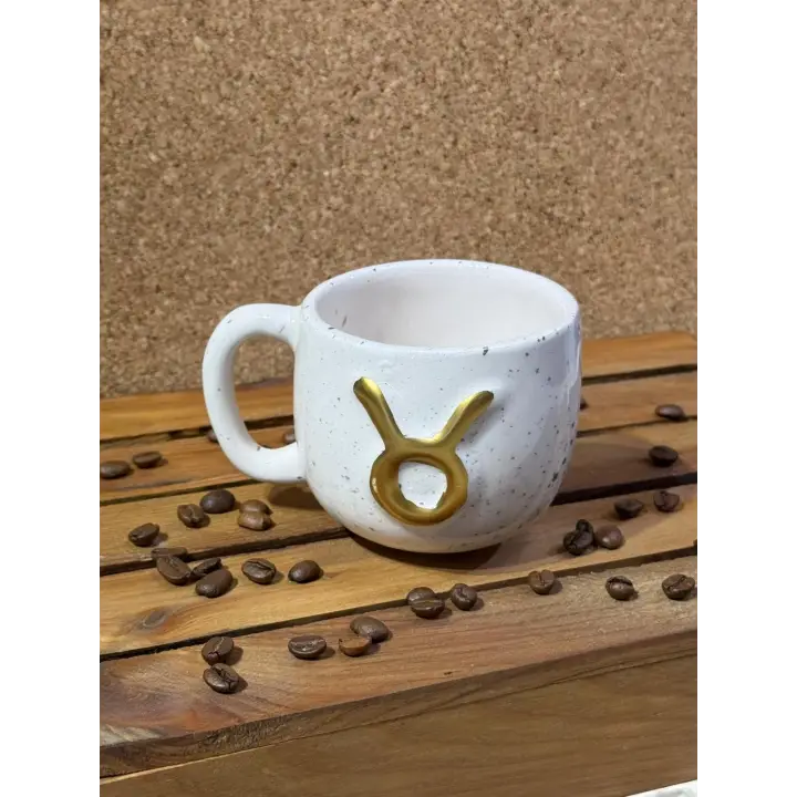 Seramik El Yapımı Boğa Burcu Semböllü Kupa