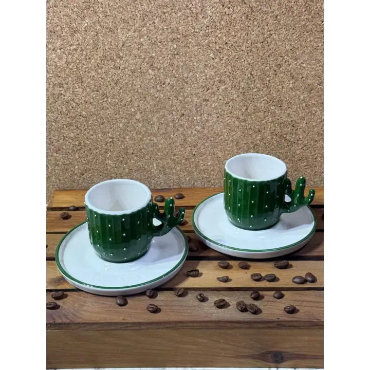 Seramik Kaktüs El Yapımı 110 Ml Türk Kahvesi, Espresso Fincanı 2 Adet
