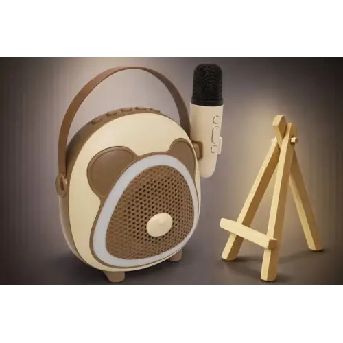 Retro Tasarımlı Bluetooth Karaoke Mikrofon ve Ahşap Tripodlu –Kahverengi