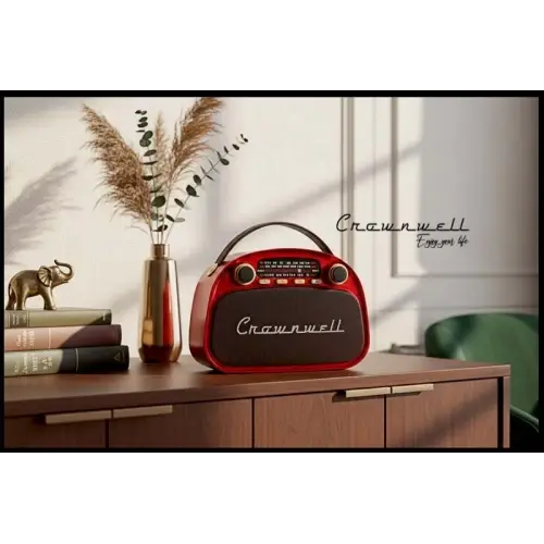 Crownwell Taşınabilir Bluetooth Retro Radyo Arizona Serisi (Metalik Kırmızı)