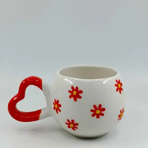 Kalp Kupa (Turuncu - Çiçekli)