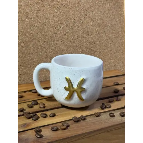 Seramik El Yapımı Balık Burcu Semböllü Kupa