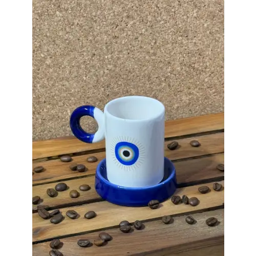 Seramik Nazar Bonculu Fortuna Silindir Kahve Fincan 90ml