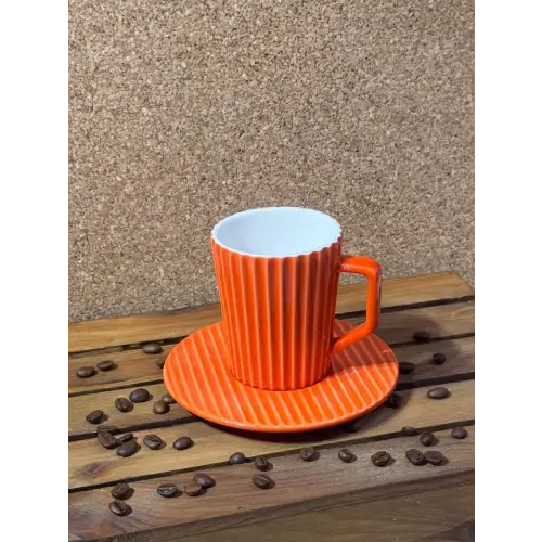 Seramik Oluklu Model Kupa Kozmik Turuncu (200ml)