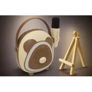 Retro Tasarımlı Bluetooth Karaoke Mikrofon ve Ahşap Tripodlu –Kahverengi