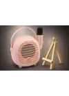 Retro Tasarımlı Bluetooth Karaoke Mikrofon ve Ahşap Tripodlu –Pembe