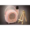 Retro Tasarımlı Bluetooth Karaoke Mikrofon ve Ahşap Tripodlu –Pembe
