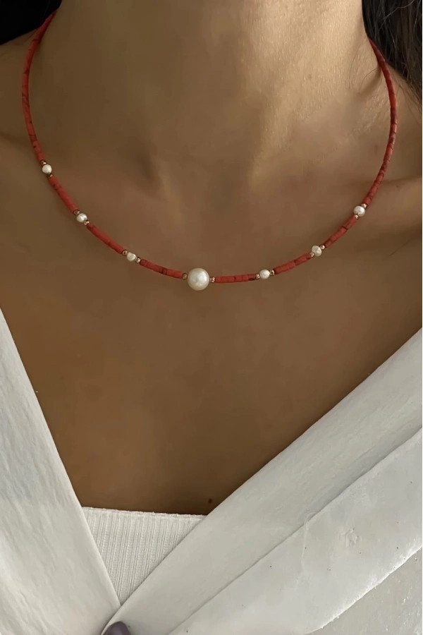 Afgan Mercan&İncili Kolye