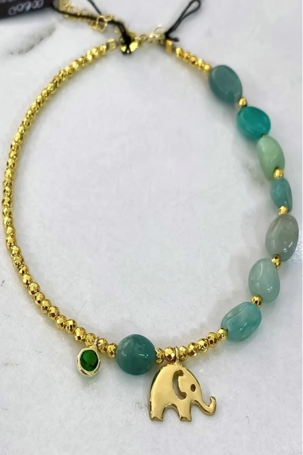 Amazonit Taşlı Fil Detaylı Halhal