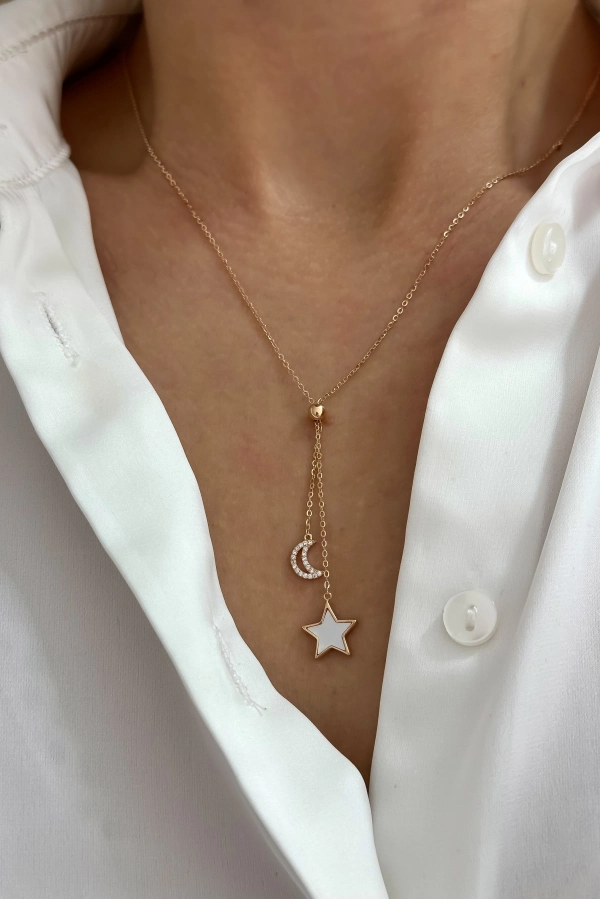 Asansör Zincirli Ayyıldız Kolye