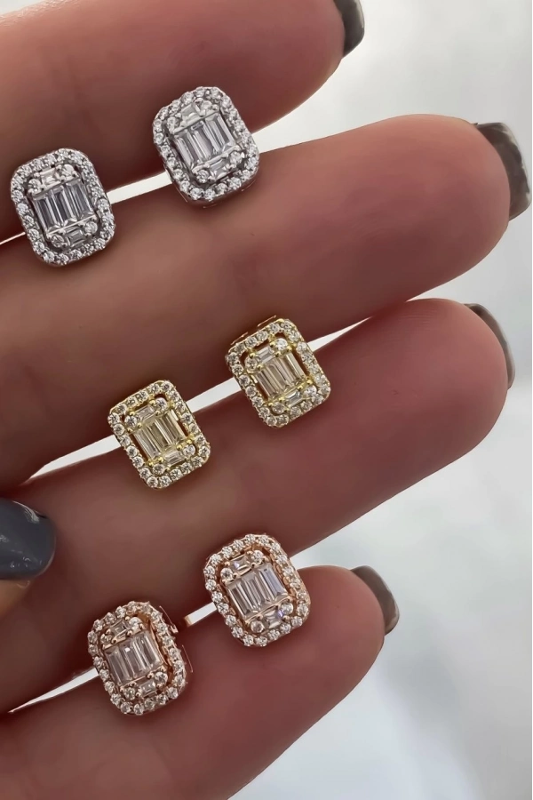 Baget Taşlı Kare Tektaş Küpe