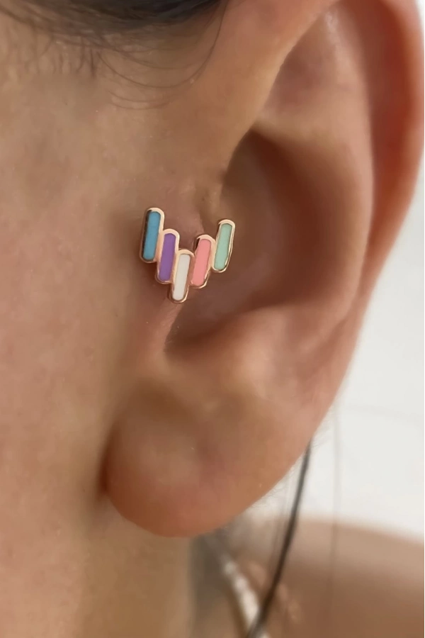 Beş Sıra Mineli Piercing Küpe