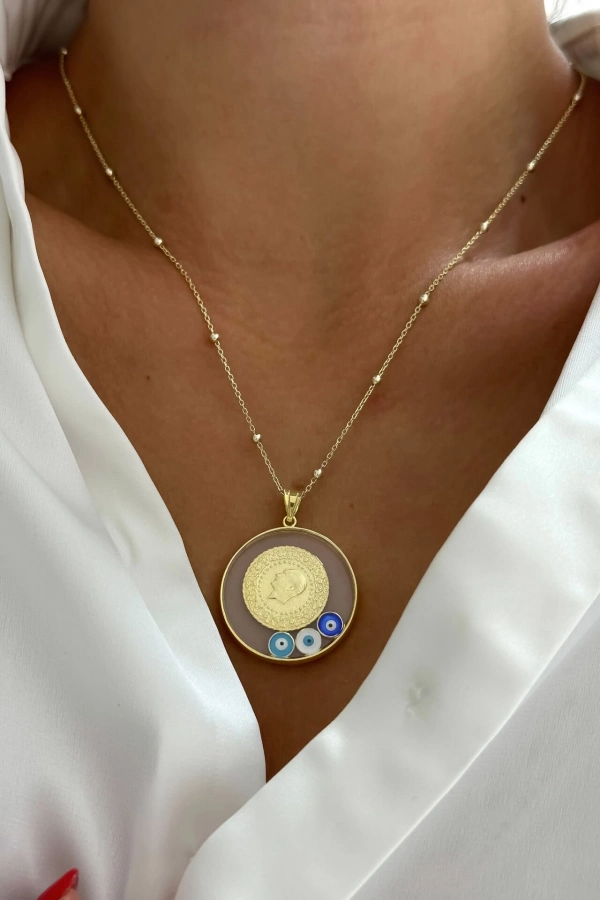 Cam Çerçeveli Çeyrek Kolye