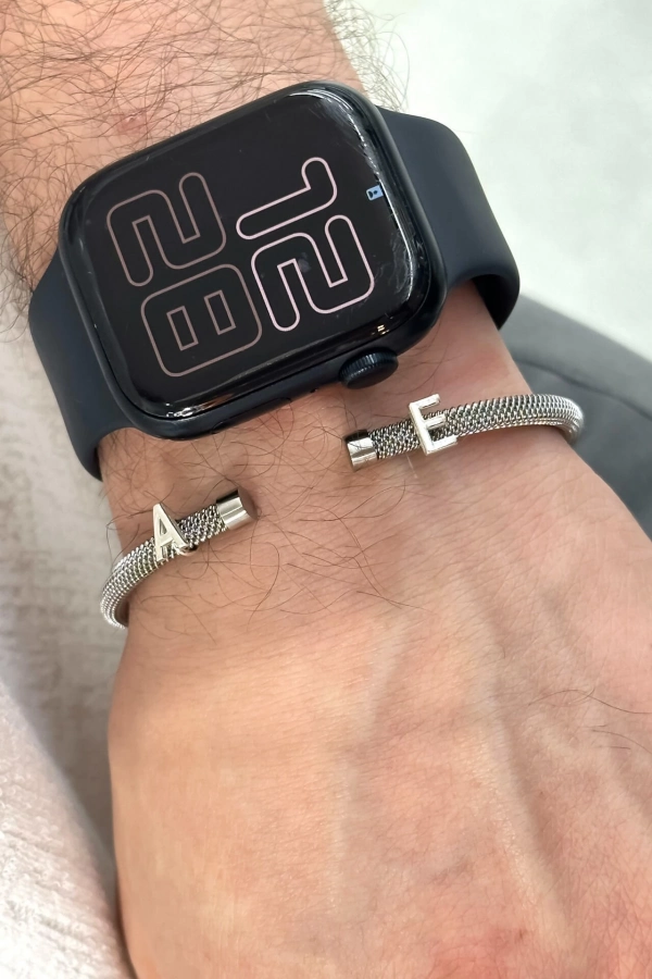 Çelik Bileklik Gümüş Harfli