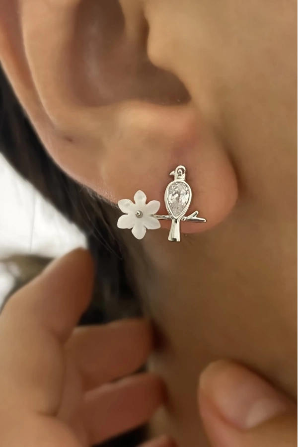 Çiçekli Kuş Küpe