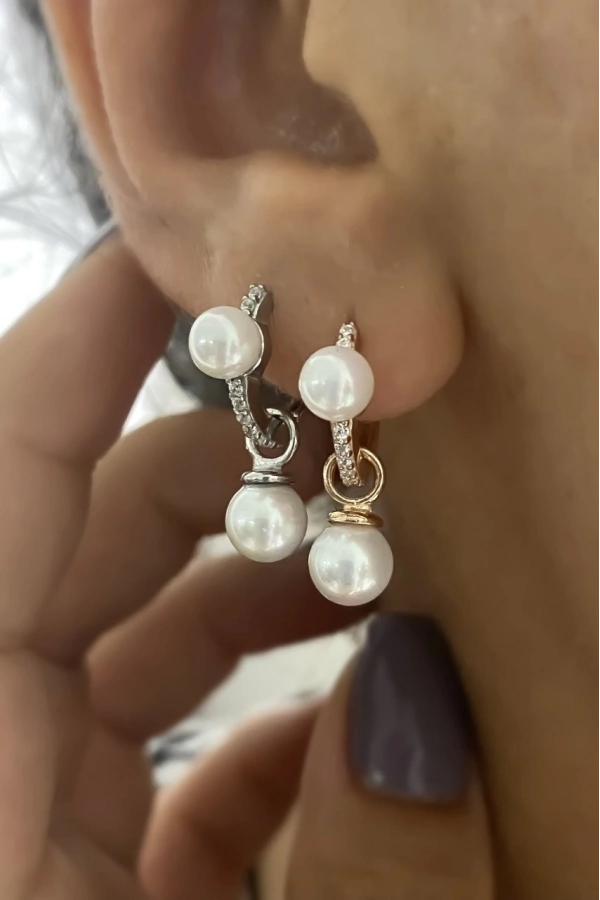 Çift İncili Halka Küpe