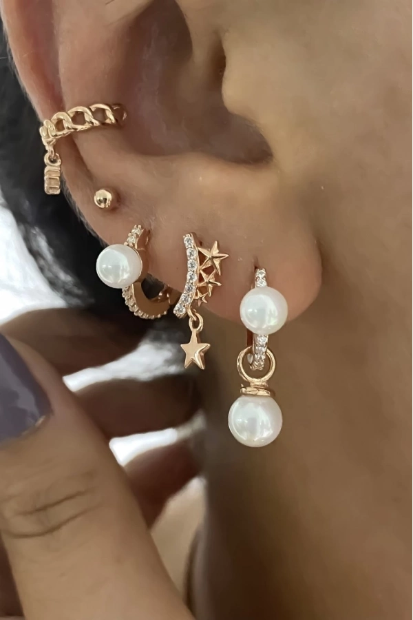 Çift İncili Halka Küpe