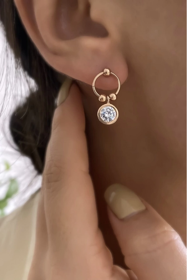 Daire Detaylı Taşlı Küpe