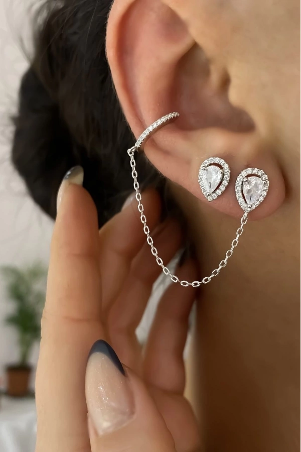 Damla Taşlı Kendinden Earcufflı