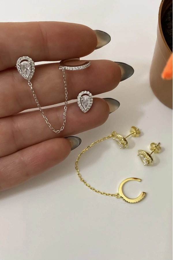 Damla Taşlı Kendinden Earcufflı