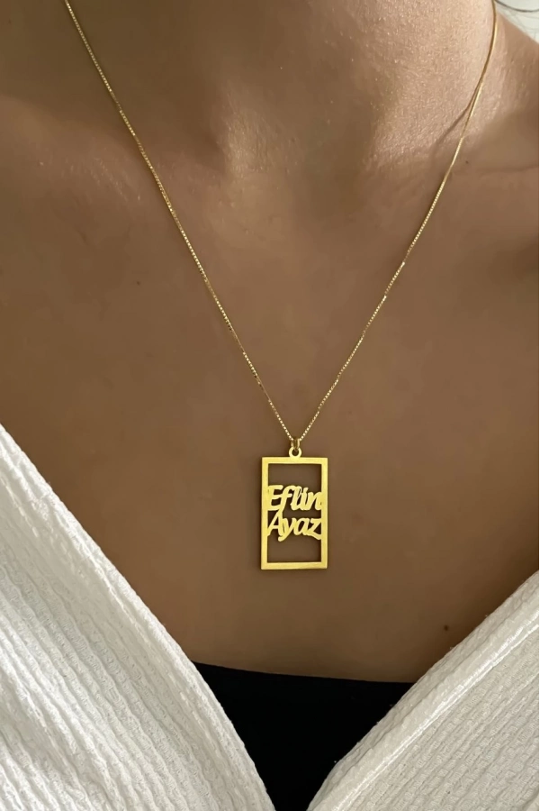 Dikdörtgen Detaylı İsim Kolye