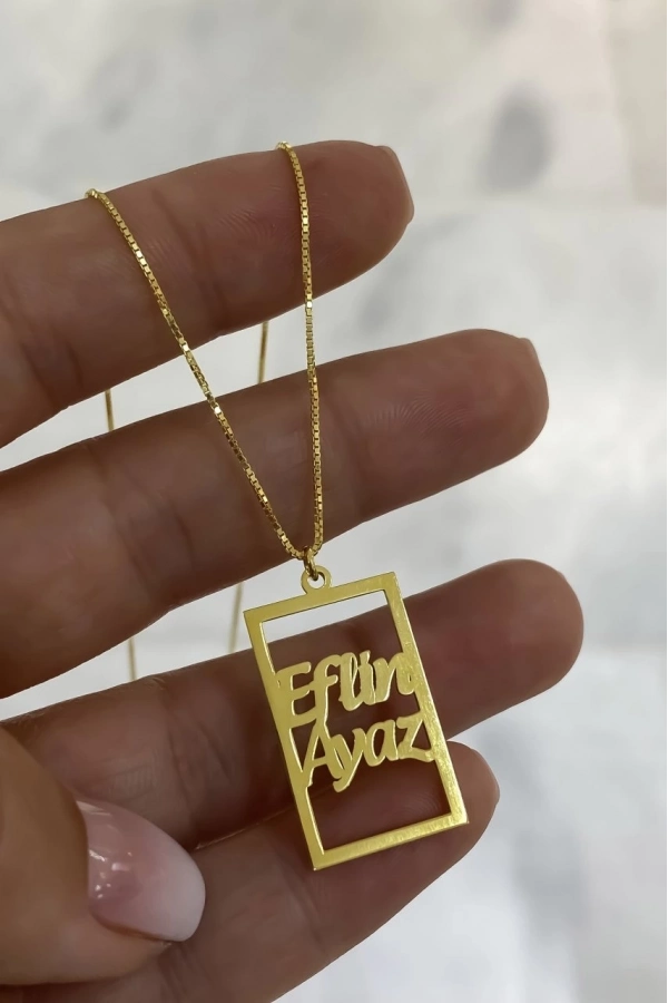 Dikdörtgen Detaylı İsim Kolye