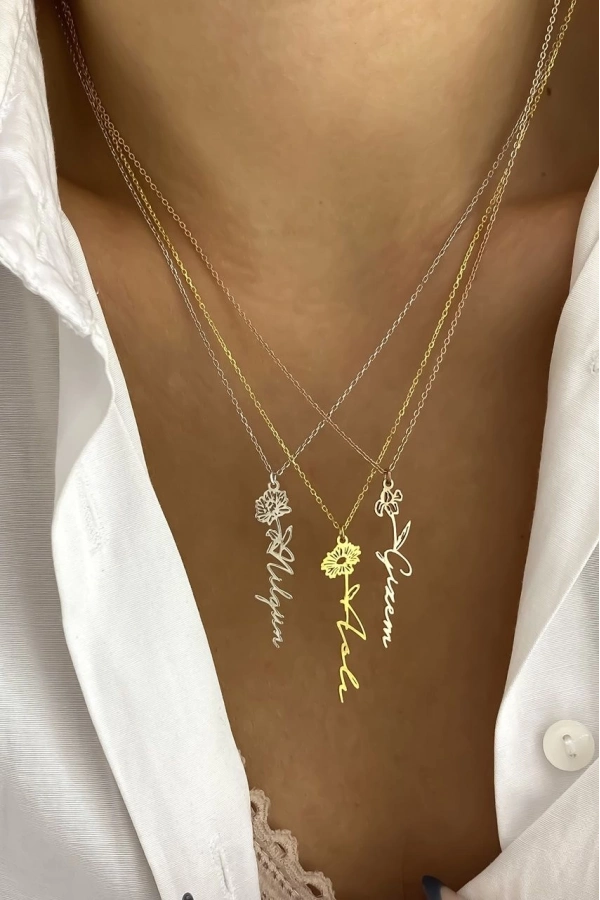 Doğum Çiçekli İsim Kolye