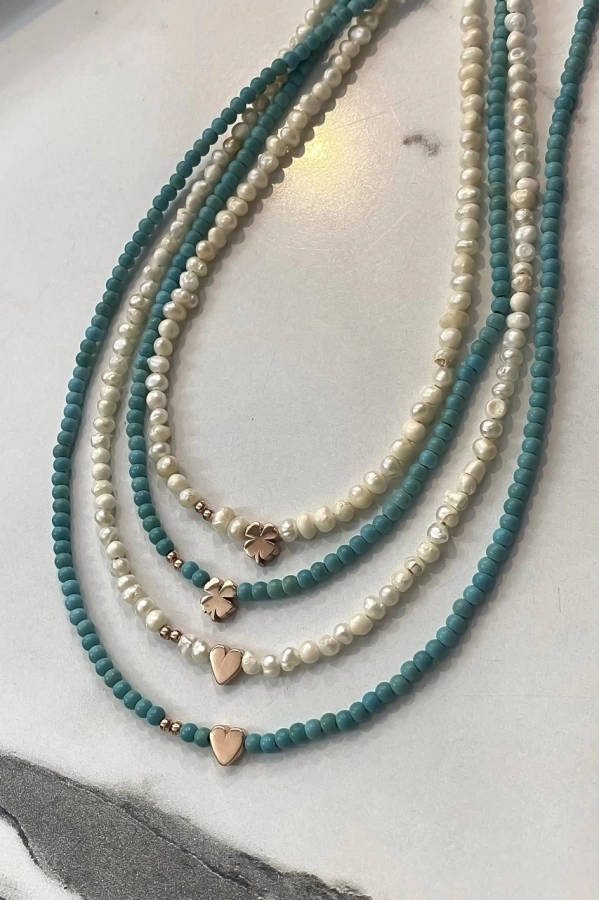 Figürlü İnci&Turkuaz Kolye