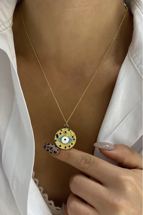Göz Mineli Plaka Kolye