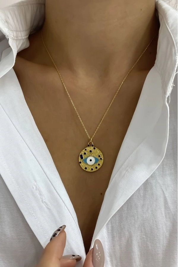 Göz Mineli Plaka Kolye