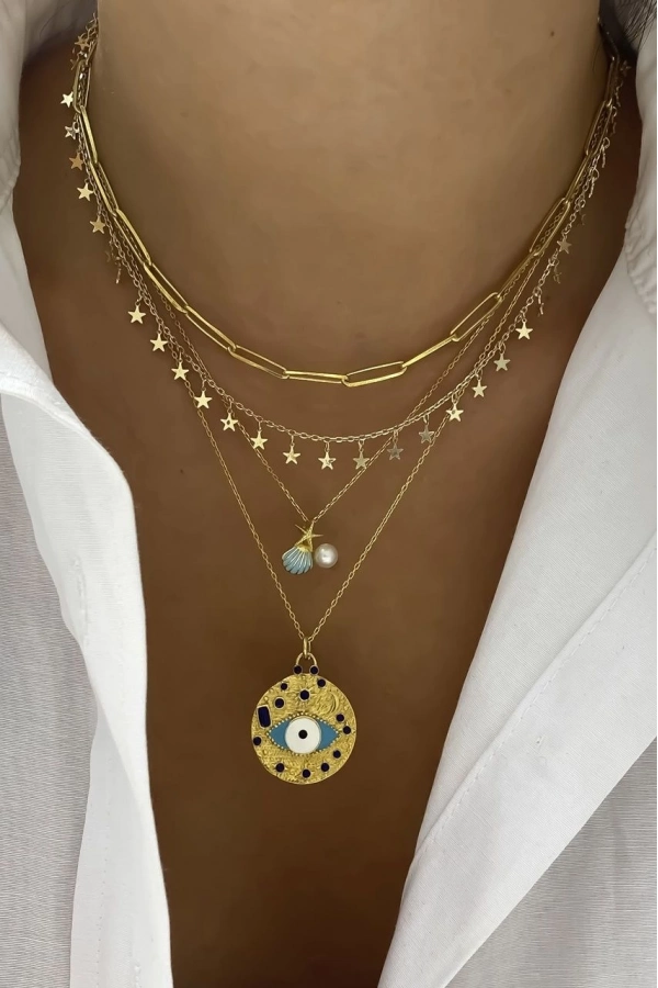 Göz Mineli Plaka Kolye